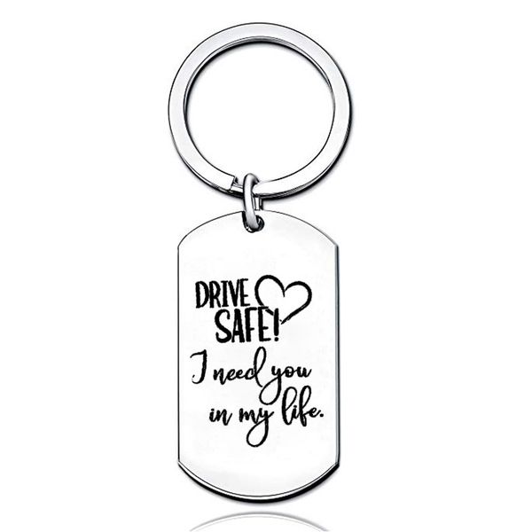 

drive safe i need you here with me heart cute keychain hand stamped key chains boyfriend gift girlfriend valentine's day gifts, Silver