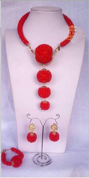 

amazing red wedding african beads jewelry set bridal crystal pendant necklace set nigerian bella naija beads weddingwe131, Slivery;golden