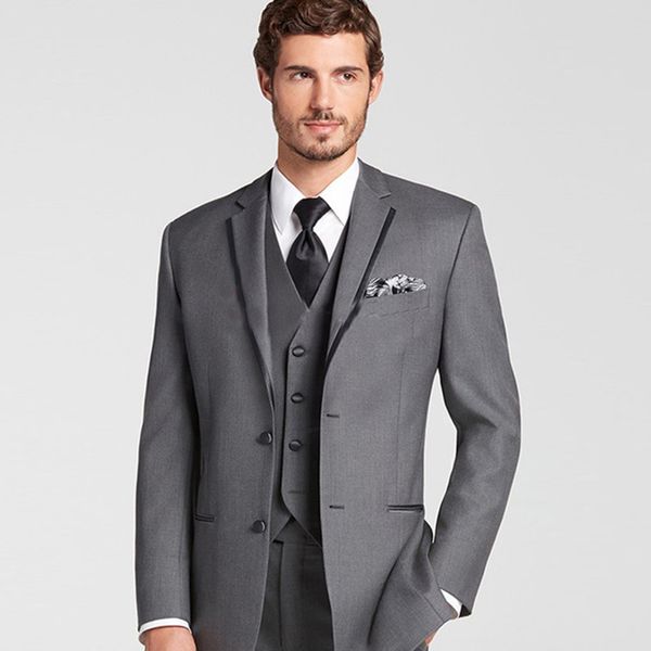 

custom made gray wedding suits for men groom tuxedo 2018 men blazers 3 pieces jacket+pants+vest one buttons men suits prom wear ternos, Black;gray