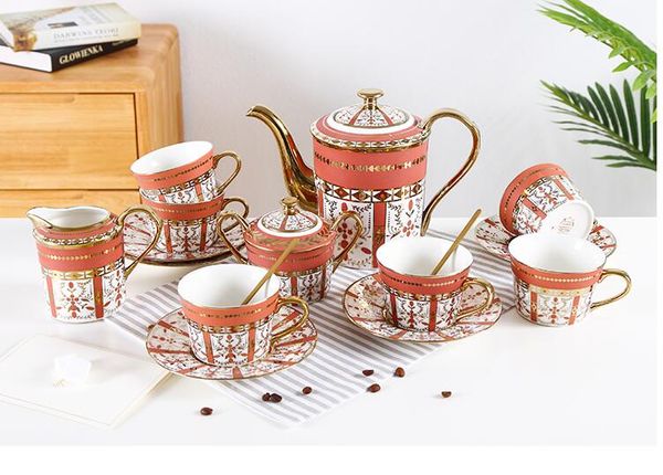 

luxury drinkware 22 pcs european ceramic tea set porcelain coffee set coffee pot coffee jug cup saucer set ct11