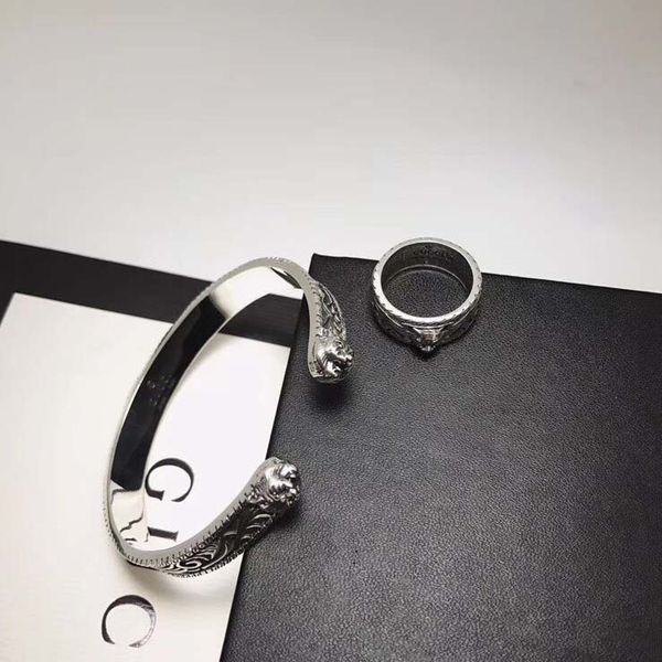 

Luxurious quality Classic Design S925 pure silver opened punk lovers bangle with words style Women and man bracelet jewelry gift