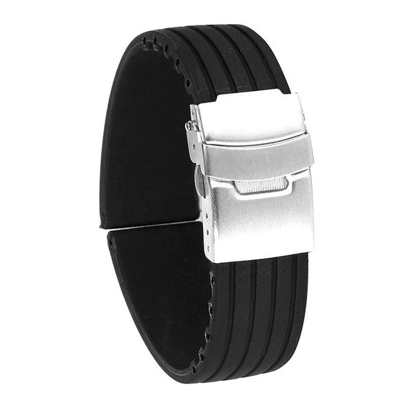 

practical waterproof stripe pattern silicone watch band strap (black, Black;brown