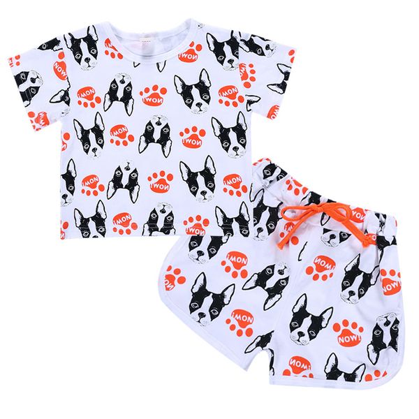 

new boy suits boys' summer wear shorts sleeve t shirt +pant children's cartoon dogs two pieces of cotton kids clothing 2-6 ages, White