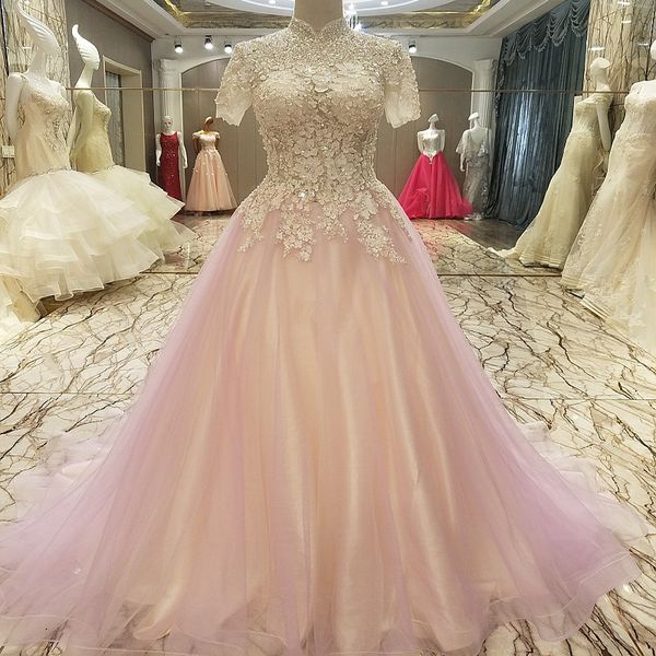 

вечерние платья длинные женские платья высокая шея короткие рукава зашнуровать кнопка полые назад органза бисером линия кружева пром платья, Black;red