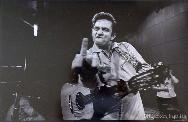 

Free Shipping Johnny Cash Middle Finger Guitar Music High Quality Art Posters Prints Home Decor Wall Paper 16 24 36 47 inches