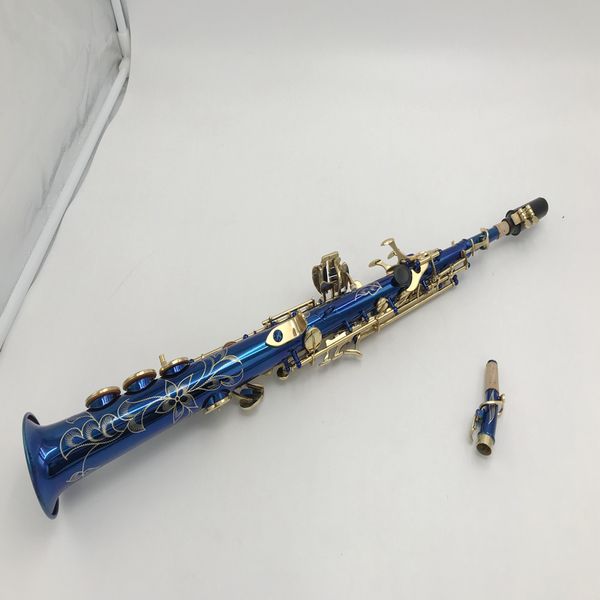 

new blue color delicate carved soprano saxophone drop shipping