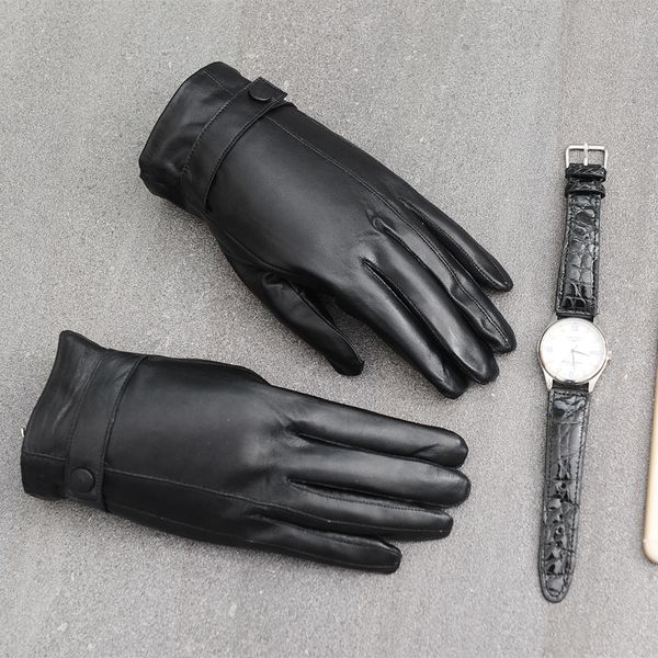 

tonfur men' genuine leather gloves real sheepskin black touch screen gloves button fashion brand winter warm mittens new wa565, Blue;gray