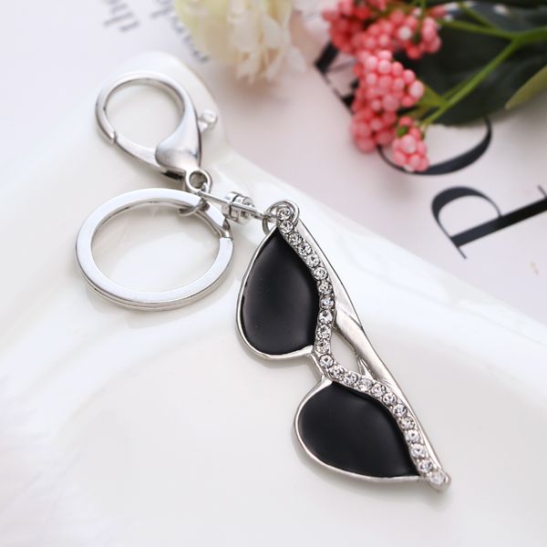 

2018 noenname_ new fashion cool black sunglasses rhinestone bag keychain birthday party gift ing, Silver