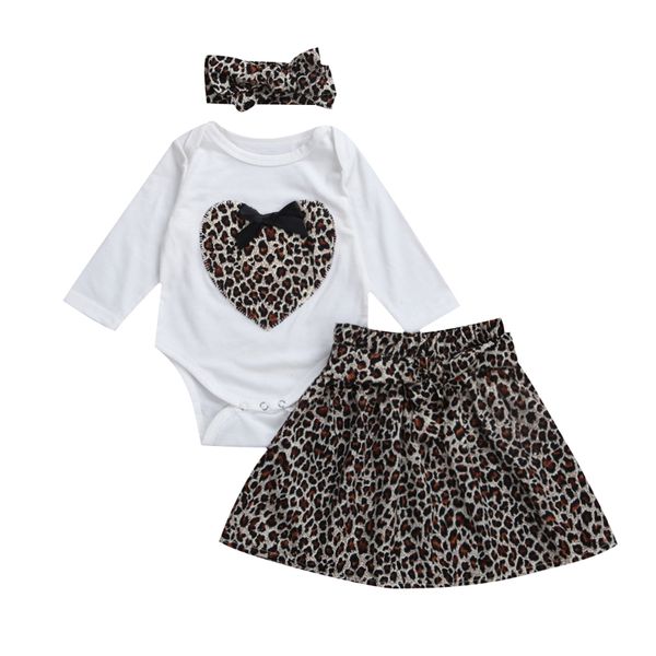 

new fashion newborn baby girls leopard long sleeve romper + tutu skirts dress 3pcs outfits set clothes, White
