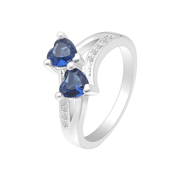 

fashion europe and america ring double love heart red/blue/rainbow color cubic zirconia ring wholesale engagement jewelry, Silver