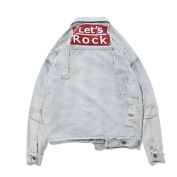 

denim jackets are men's wear in 2018 dark black high street hip street loose-fitting prints of old vintage letters, Black;brown