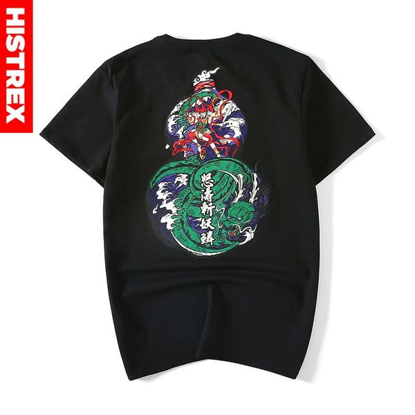 

histrex chinese style mens tshirt 100% cotton print dragon brand clothes men t shirt funny hip hop streetwear man ts1029#, White;black