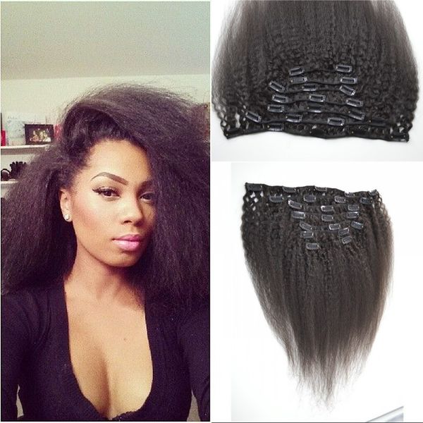 African American Virgin Indian Hair Clips Kinky Straight Natural