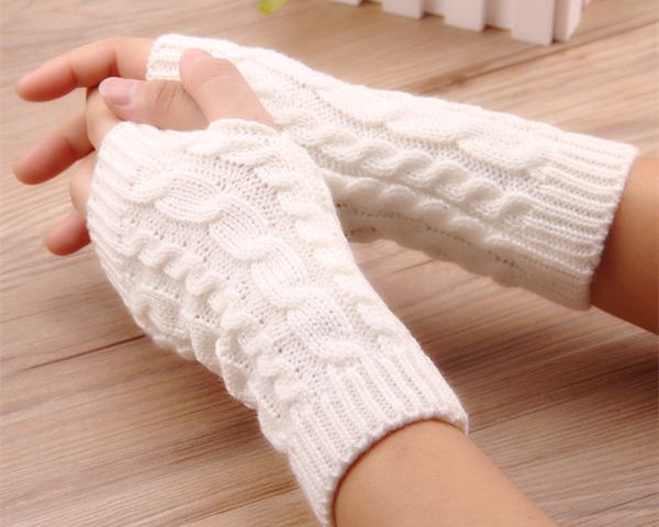 

Зима унисекс женщин пальцев трикотажные длинные перчатки руки теплее твист шерсть половина палец варежки 12 пар / лот