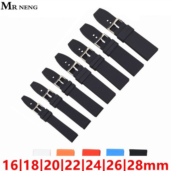 

mr neng men casual watch band soft silicone rubber waterproof wrist watch band strap 16 18 20 22 24 26 28mm black watchband 22mm, Black;brown