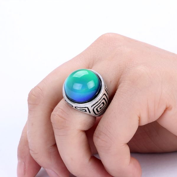 

vintage mood perfect antique silver plated solitaire stone ring color change mj-rs044, Golden;silver