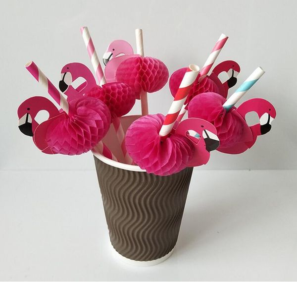 Flamingo pipetta Fenicotteri Cannucce Tubo di carta A nido d'ape paglia cocktail forniture per feste accessori per alveare oggetti di scena