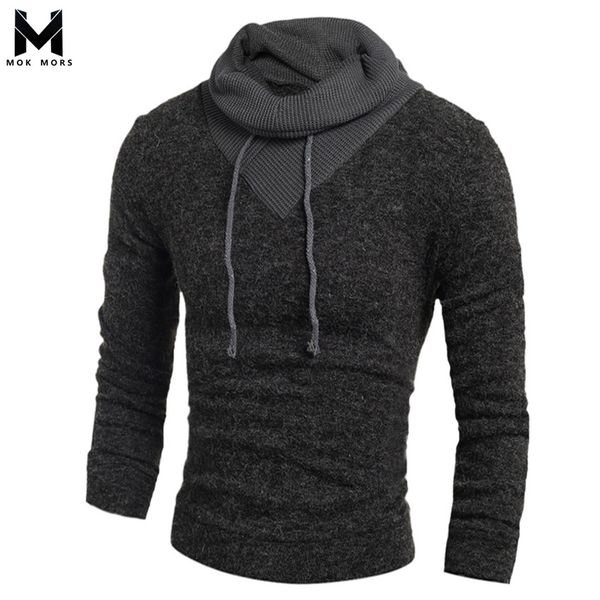 

2018 men's new casual high collar warm solid color mens sweater fashion brand casual long sleeve men sweaters, White;black
