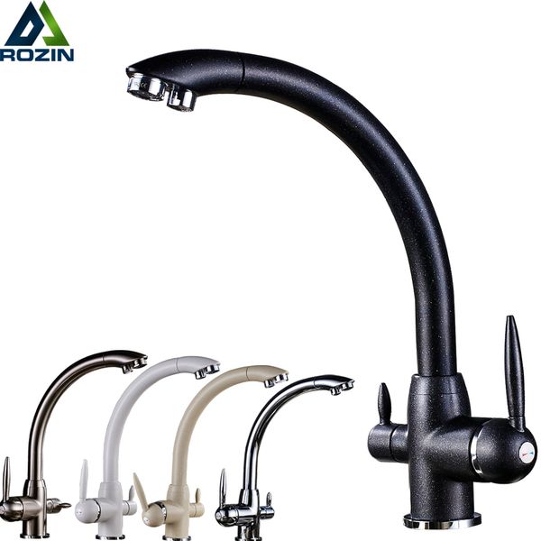 

swivel drinking water kitchen faucets 360 degree rotation with water purification features double handlef tri flow 3 way filter