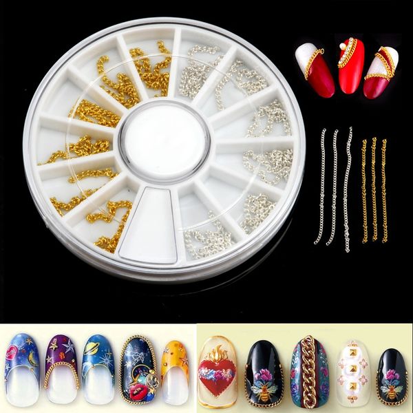 

1 wheel nail art chain strip line hollow decoration metal gold silver tips tools, Silver;gold