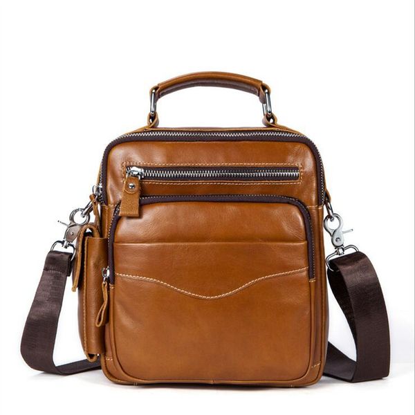 

2 colors genuine leather men's messenger bags durable real cowhide zipper small shoulder bag for man male crossbody flap bolsas