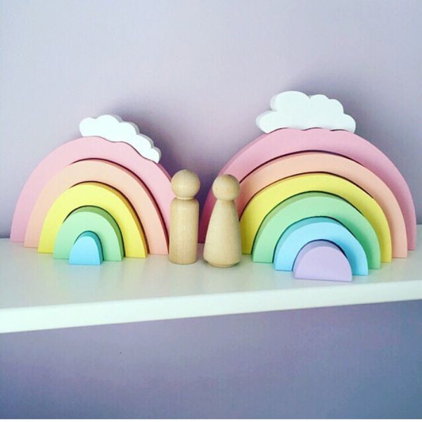 

1 set wooden rainbow blocks early learning educational toy building blocks set wood ornaments kids safe natural toys room decor