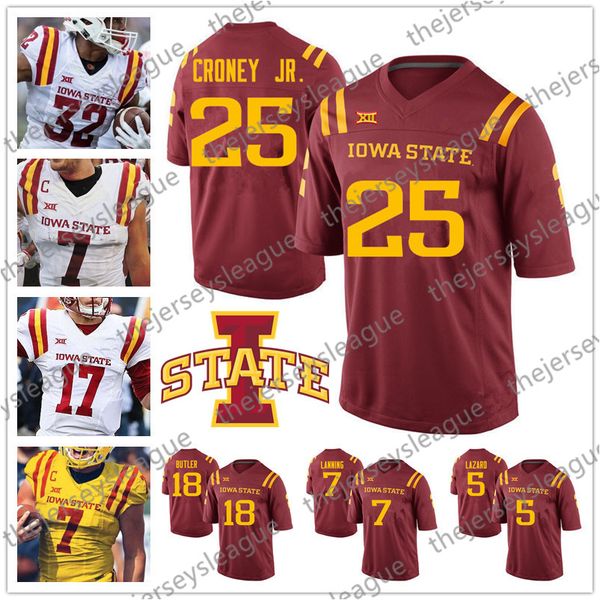 

isu iowa state cyclones #32 david montgomery 17 kyle kempt 5 allen lazard 18 hakeem butler red yellow white ncaa college football jersey, Black