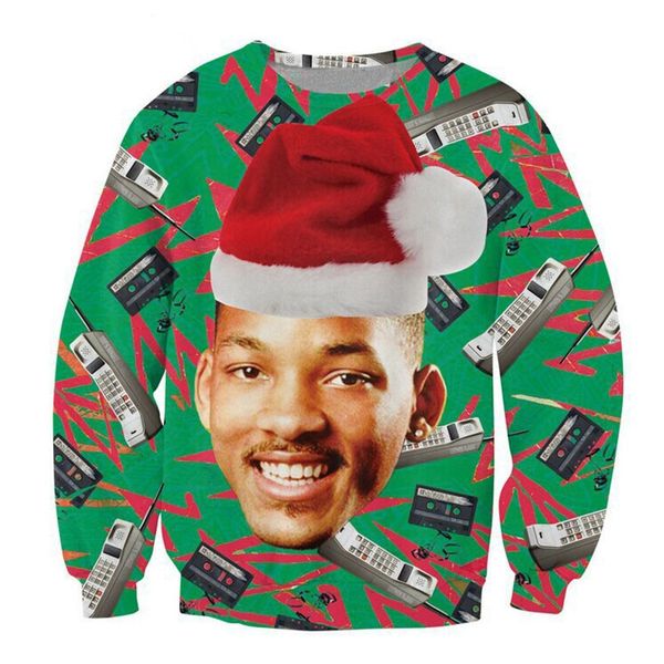 

новая мода прохладный толстовка толстовки мужчины женщины 3d печати свежий принц с рождество шляпа горячий стиль уличная одежда рукав одежда, Black