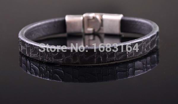 

g42 black handmade genuine leather bracelet wristband men's cuff silver clasp, White