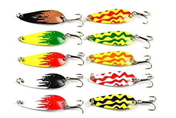 

lenpaby 10pcs mini fishing casting metal spoon lure grasshoppers shape for bass trout and pike 4.3cm/1.69"/6g