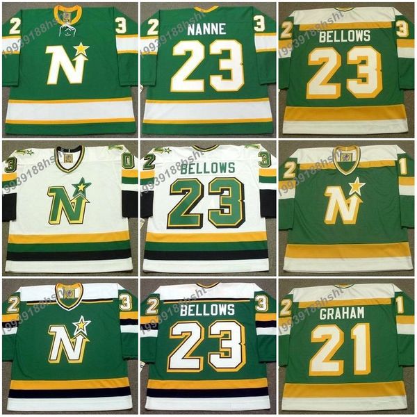 

21 dirk graham 23 brian bellows 23 lou nanne minnesota north stars 1991 ccm vintage jersey, Black;red
