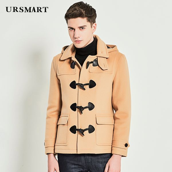 

ursmart short croissant button men's coat camel hat fashion casual coat men's english, Black