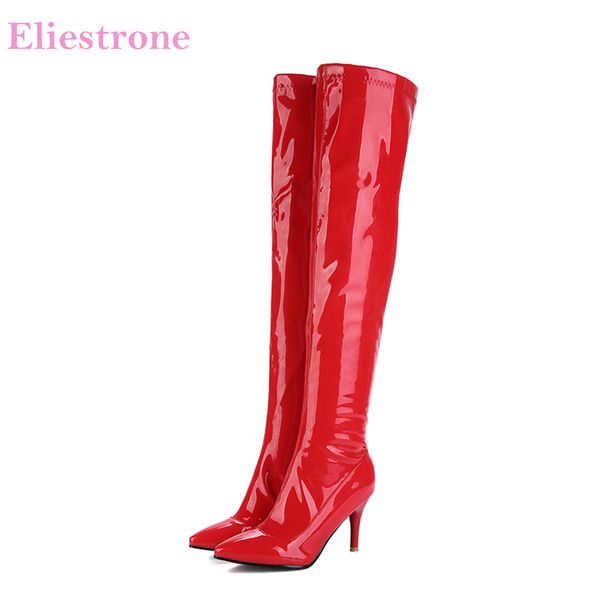 

brand new winter white red women thigh high boots lady stripper shoes ab207 stiletto heels plus big size 10 32 43 48, Black