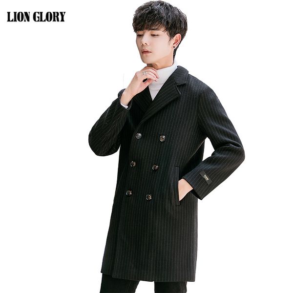 

winter long coat wool mens abrigo lana chaqueta larga hombre casual winter coat manteau homme woolen men trench, Black