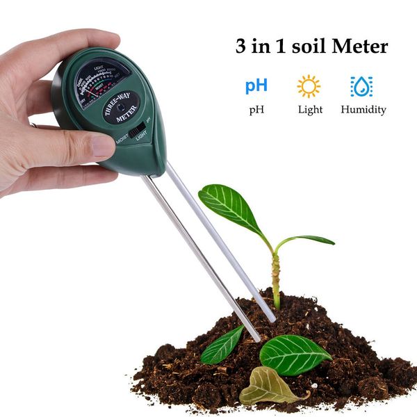 Três-em-um verificador de jardinagem Medição de pH valor ph Medidor de umidade do solo testador de iluminação ph frete grátis