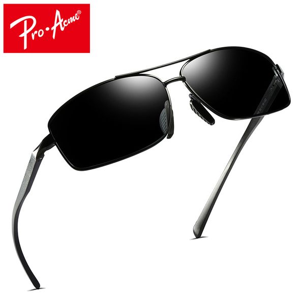 

pro acme men polarized sunglasses aluminum magnesium sun glasses driving travel rectangle glasses for men with case pa1088, White;black