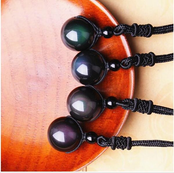 

natural stone black obsidian rainbow eye beads ball transfer lucky love pendants necklaces for women men couple jewelry gift, Silver