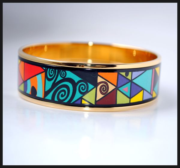 

geometric fantasy series 18k gold-plated enamel bangle bracelet for woman bracelets bangles width 20 mm fashion jewelry for gift, Golden;silver