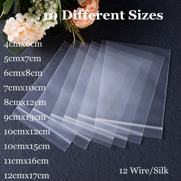 

10size pp pe пластиковые ziplock reclosable прозрачные пластиковые мешки 12 проволока шелковая сумка на молнии с застежкой-молнией хранения