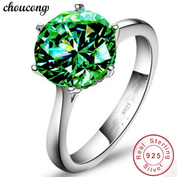 

choucong solitaire ring 3ct 5a green zircon 100% real 925 sterling silver engagement wedding band rings for women men bijoux, Slivery;golden