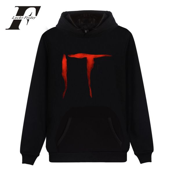 

stephen king's it horror movie harajuku hoodies men sweatshirts autumn streetwear cap gothic hoodies casual, Black