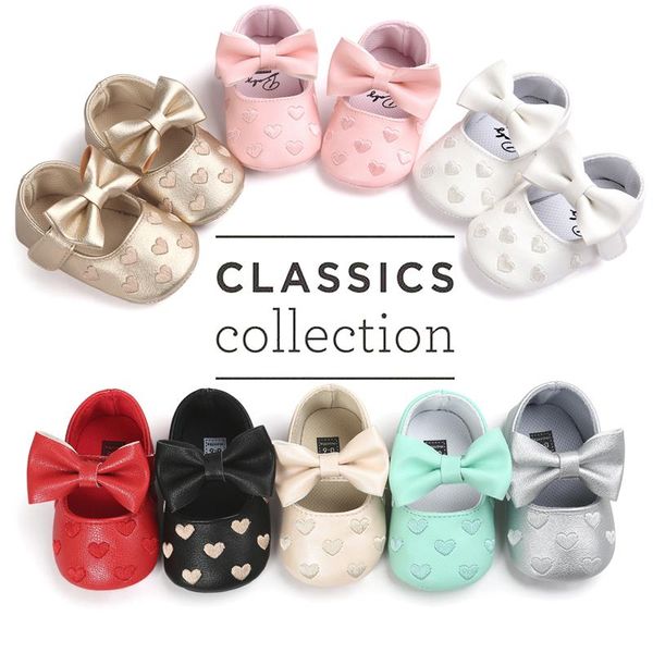 

hollow heart baby shoes heart bow first walkers soft anti-slip sole newborn infant pu leather prewalker