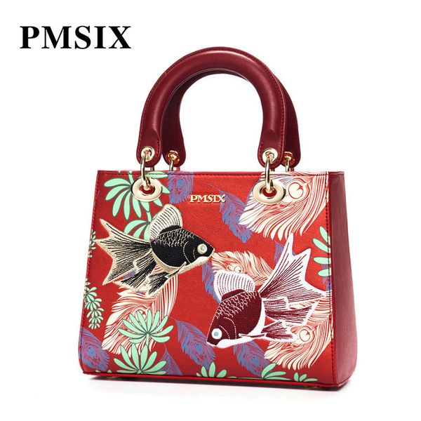 

pmsix trapeze shape embroidery casual hard handbags women famous brands