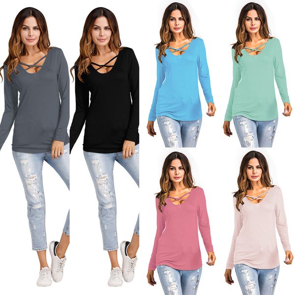 

cross v-neck digital positioning print t-shirt women's tees nightclub women's t-shirt casual long-sleeve, White