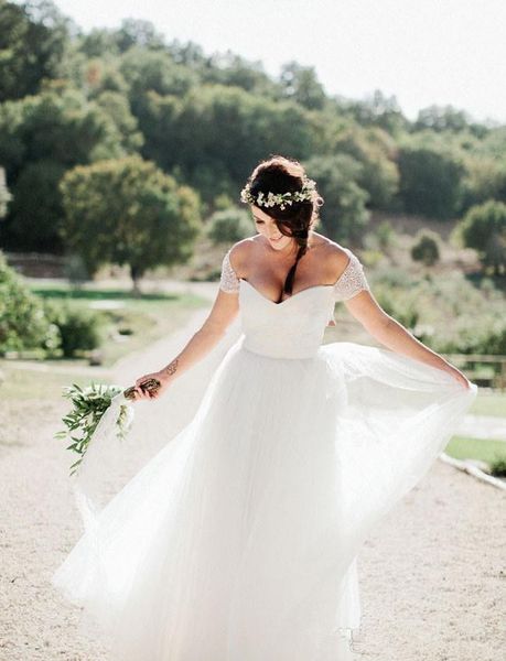 

романтический сад свадебные платья бисероплетение шапочка рукава плиссированные тюль длина пола линия свадебные платья на заказ, White