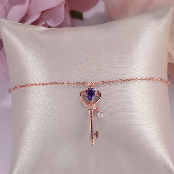

bracelets for women fine jewelry solid 925 silver natural amethyst crown key to heart rose gold plated gemstone bangle cchi024, Golden;silver