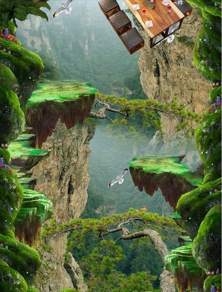 

brick 3d wallpaper forest valley mountain peak stereo bathroom kitchen 3d floor stickers pvc self-adhesive floor