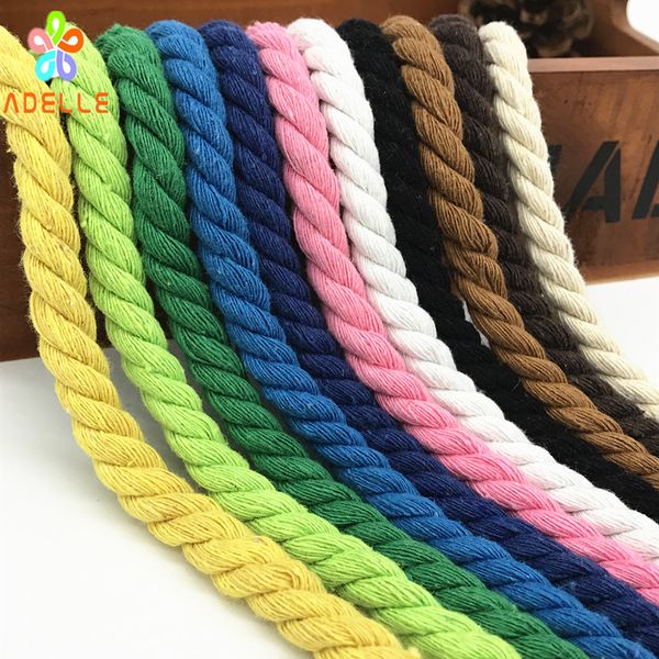 

12mm x10m colored cotton rope thick soft 3ply twisted diy accessory home decorative package 15 colors, Black;white