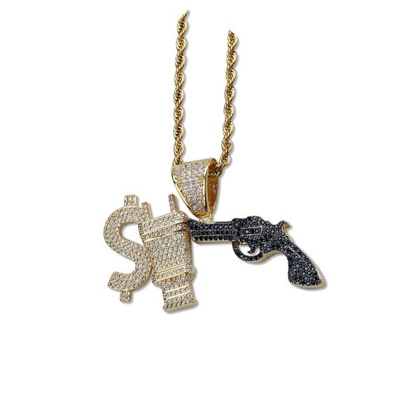 

hip hop gold color plated copper iced out micro paved cz plug gun pendant necklace men charm jewelry, Silver