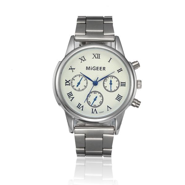 

migeer fashion steel belt women's watch 1pcs simple roman digital three eyes blue stainless steel dial women's casual watches 6, Slivery;brown